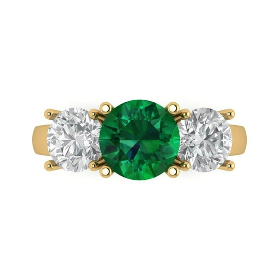 Clara Pucci 14K Yellow Gold Solid Gold Emerald Three-Stone Anniversary Ring for Women - 3 cttw Round Cut