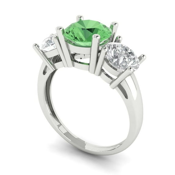 3.25ct round cut green Zircon 18k white gold 3 stone Bridal Wedding Engagement Promise Anniversary Ring for Women size 4.75