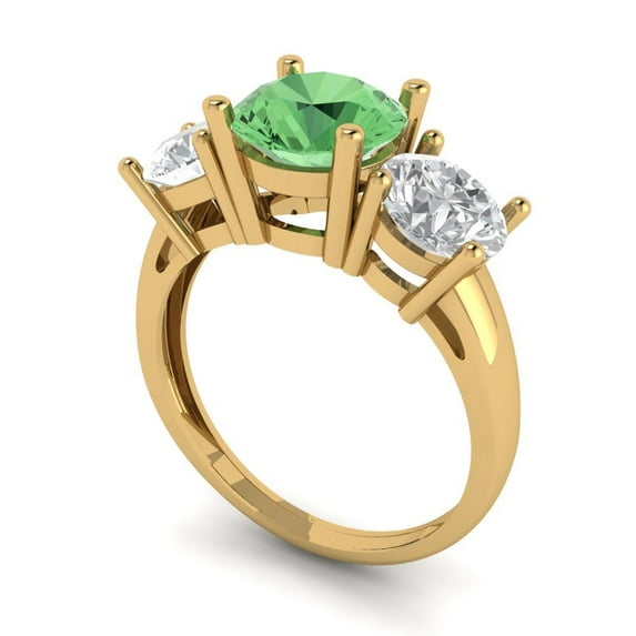 3.25ct round cut green Zircon 18k yellow gold 3 stone Bridal Wedding Engagement Promise Anniversary Ring for Women size 9