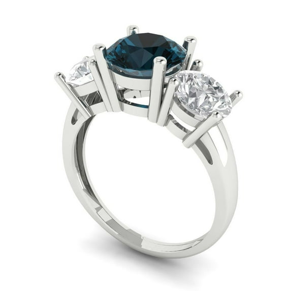 3.25ct round cut natural london blue topaz 18k white gold 3 stone Bridal Wedding Engagement Promise Anniversary Ring for Women size 3.5