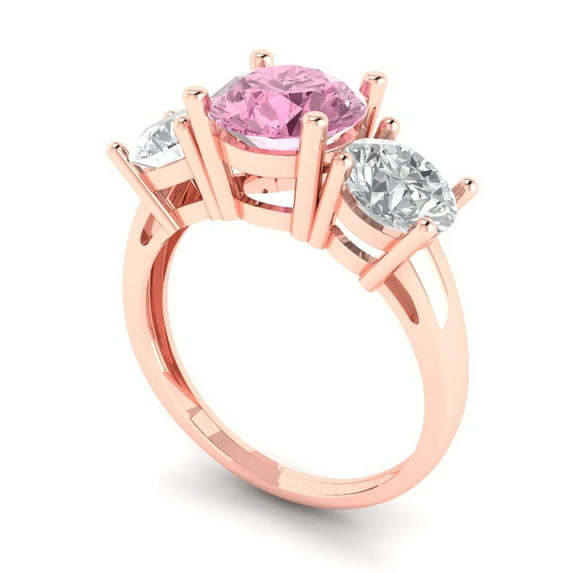 3.25ct round cut pink Zircon 18k rose gold 3 stone Bridal Wedding Engagement Promise Anniversary Ring for Women size 8.75