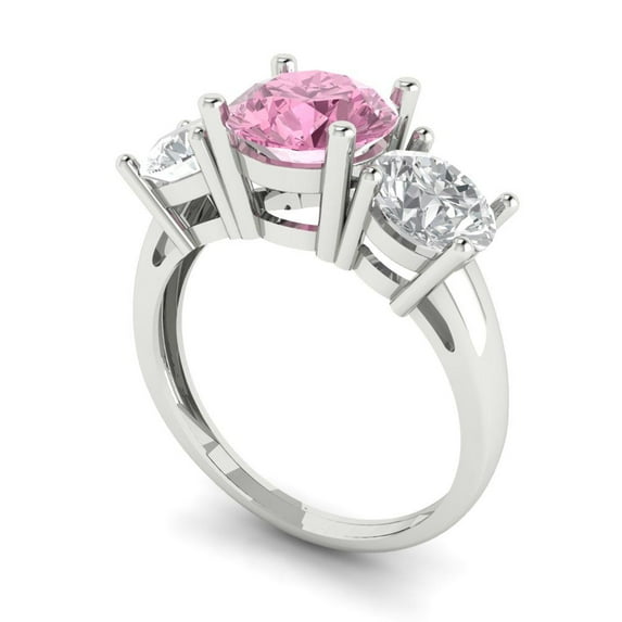3.25ct round cut pink Zircon 18k white gold 3 stone Bridal Wedding Engagement Promise Anniversary Ring for Women size 9.5