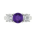 thumbnail image 1 of Clara Pucci 14K White Gold Solid Gold Amethyst Three-Stone Anniversary Ring for Women - 2.5 cttw Round Cut, 1 of 8