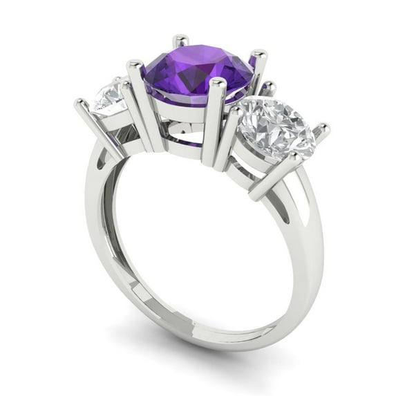 3.25ct round cut purple natural amethyst 14k white gold 3 stone Bridal Wedding Engagement Promise Anniversary Ring for Women size 5.75