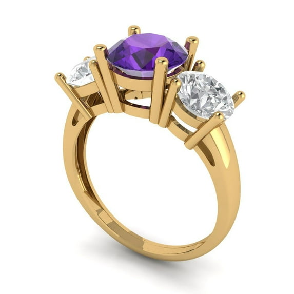 3.25ct round cut purple natural amethyst 14k yellow gold 3 stone Bridal Wedding Engagement Promise Anniversary Ring for Women size 5.25