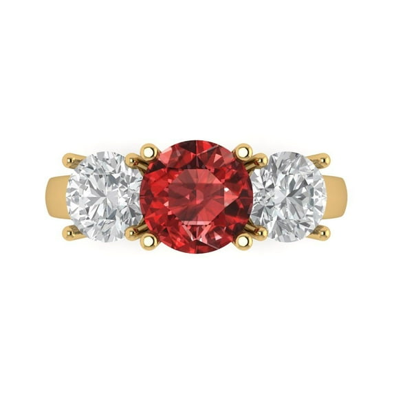Clara Pucci 14K Yellow Gold Solid Gold Garnet Three-Stone Anniversary Ring for Women - 3 cttw Round Cut
