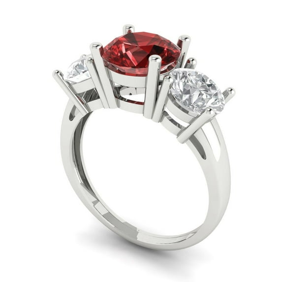 3.25ct round cut red natural garnet 18k white gold 3 stoneBridal Wedding Engagement Promise Anniversary Ring for Women size 5