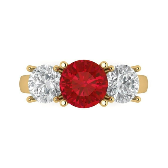 Clara Pucci 14K Yellow Gold Solid Gold Ruby Three-Stone Anniversary Ring for Women - 3 cttw Round Cut