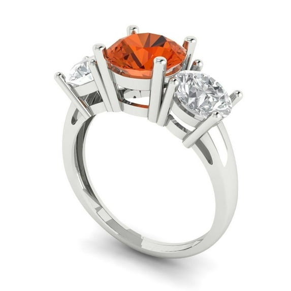 3.25ct round cut red Zircon 18k white gold 3 stone Bridal Wedding Engagement Promise Anniversary Ring for Women size 7.25