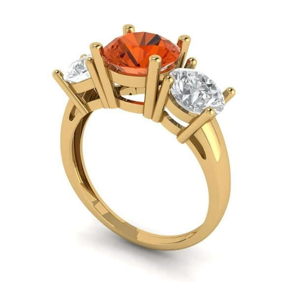 3.25ct round cut red Zircon 18k yellow gold 3 stone Bridal Wedding Engagement Promise Anniversary Ring for Women size 9.75