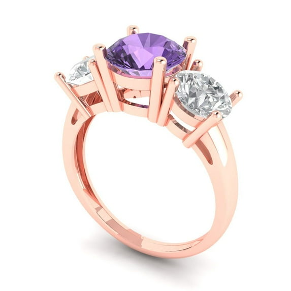 3.25ct round cut alexandrite 18k rose gold 3 stone Bridal Wedding Engagement Promise Anniversary Ring for Women size 3.75
