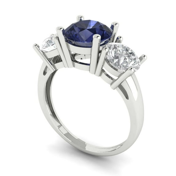 3.25ct round cut blue sapphire 14k white gold 3 stone Bridal Wedding Engagement Promise Anniversary Ring for Women size 7.5