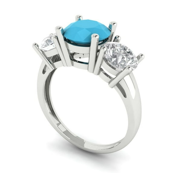 3.25ct round cut turquoise 14k white gold 3 stone Bridal Wedding Engagement Promise Anniversary Ring for Women size 10.75