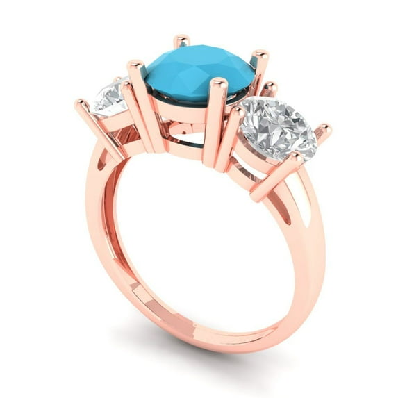 3.25ct round cut turquoise 18k rose gold 3 stone Bridal Wedding Engagement Promise Anniversary Ring for Women size 6.75