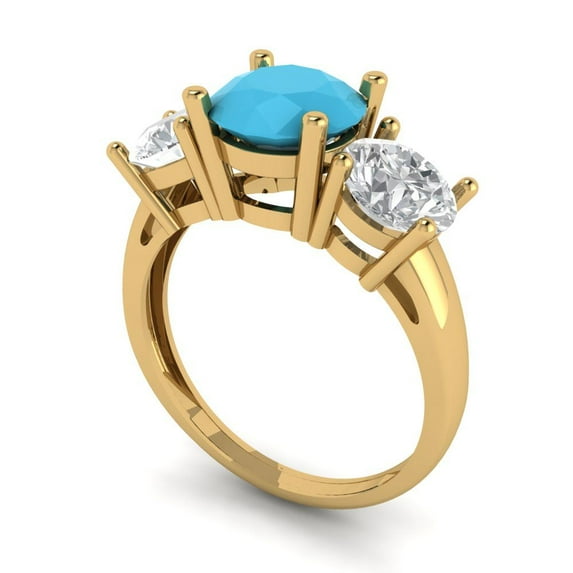 3.25ct round cut turquoise 18k yellow gold 3 stone Bridal Wedding Engagement Promise Anniversary Ring for Women size 5.25