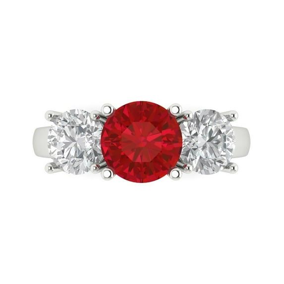Clara Pucci 14K White Gold Solid Gold Tourmaline Three-Stone Anniversary Ring for Women - 2.5 cttw Round Cut