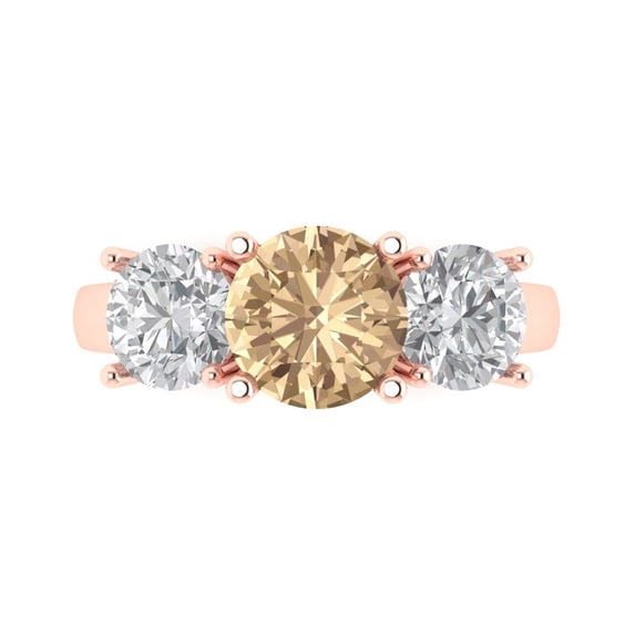 Clara Pucci 14K Rose Gold Solid Gold YellowMoissanite Three-Stone Anniversary Ring for Women - 3 cttw Round Cut