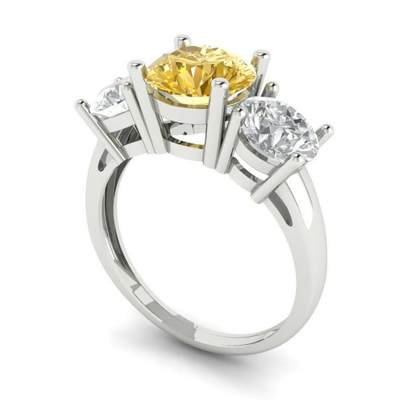 3.25ct round cut yellow moissanite 14k white gold 3 stone Bridal Wedding Engagement Promise Anniversary Ring for Women size 10.75