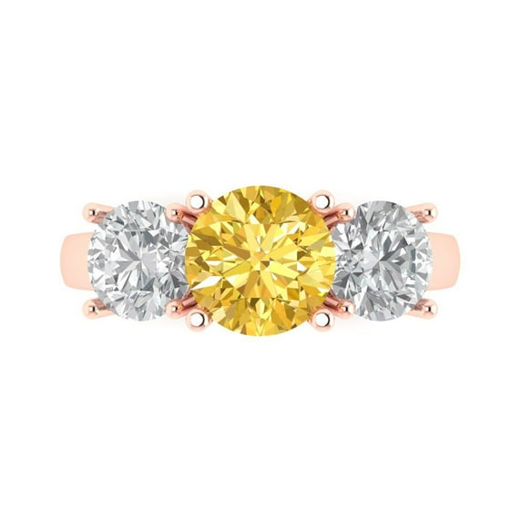 Clara Pucci 14K Rose Gold Solid Gold Citrine Three-Stone Anniversary Ring for Women - 3 cttw Round Cut