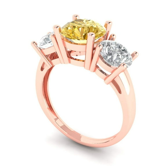 3.25ct round cut yellow Zircon 18k rose gold 3 stone Bridal Wedding Engagement Promise Anniversary Ring for Women size 7.5
