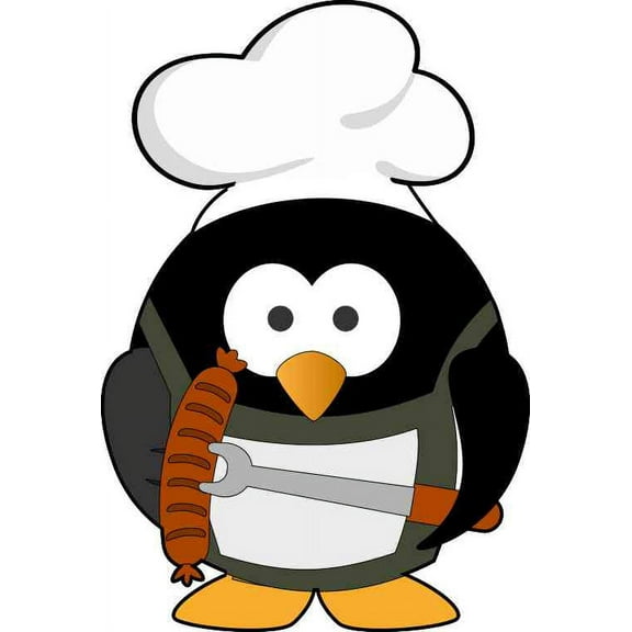 3.25in x 4.75in Chef Grilling Penguin Bumper Sticker Decal Window Stickers Decals