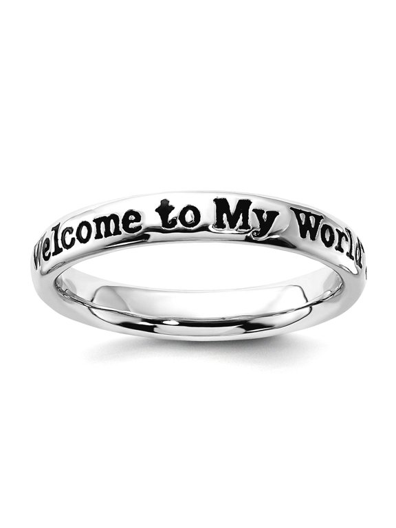 3.25mm 925 Sterling Silver Polished Stackable Lyric Welcome To My World Ring Size 7 Stackable Ring for Women