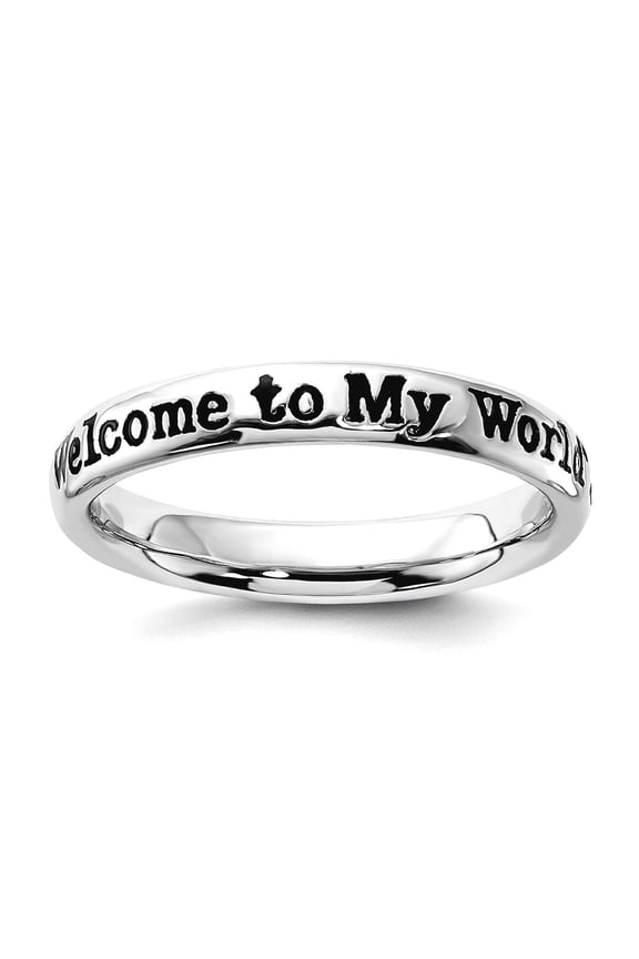 3.25mm 925 Sterling Silver Polished Stackable Lyric Welcome To My World Ring Size 8 Stackable Ring for Women