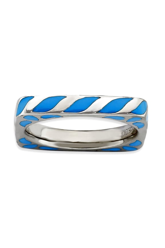 3.25mm 925 Sterling Silver Stackable Polished Blue Enameled Square Ring Size 7 Stackable Ring for Women