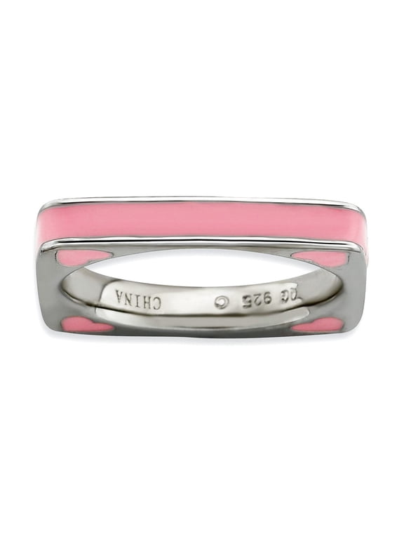 3.25mm 925 Sterling Silver Stackable Polished Pink Enameled Square Ring Size 6 Stackable Ring for Women