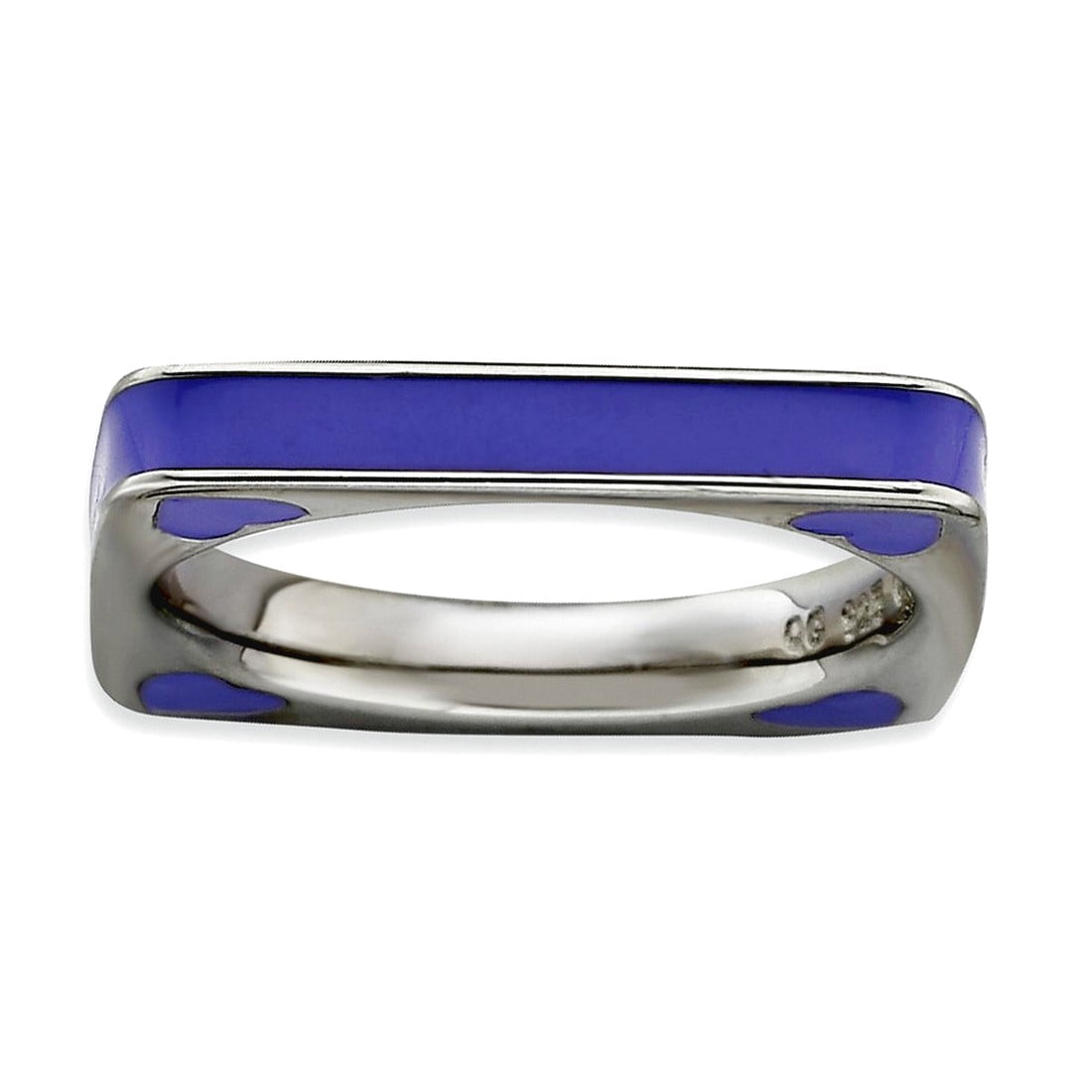 3.25mm 925 Sterling Silver Stackable Polished Purple Enameled Square Ring Size 6 Stackable Ring for Women