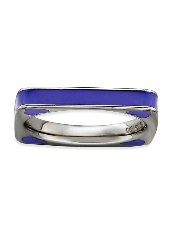 3.25mm 925 Sterling Silver Stackable Polished Purple Enameled Square Ring Size 6 Stackable Ring for Women