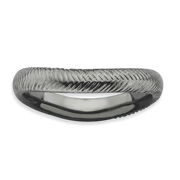 3.25mm Sterling Silver Stackable Polished Black-plate Wave Ring - 3.5 Grams - Size 6