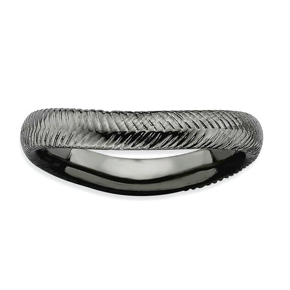 3.25mm 925 Sterling Silver Textured Patterned Ruthenium plating Stackable Polished Black Plate Wave Ring Size 7 Stackabl