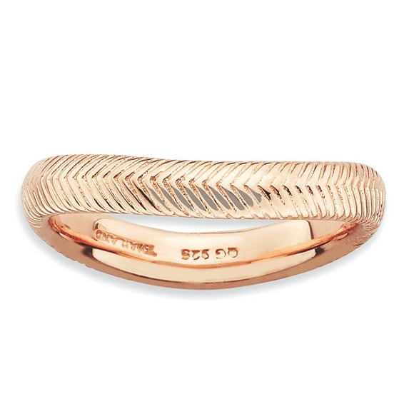 3.25mm Sterling Silver Stackable Polished Pink-plate Wave Ring - 3.5 Grams - Size 8
