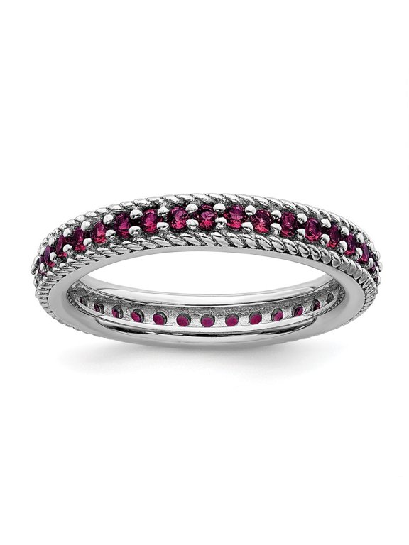 3.25mm Sterling Silver Stackable Polished Created Ruby Eternity Ring - .77 cwt - Size 10