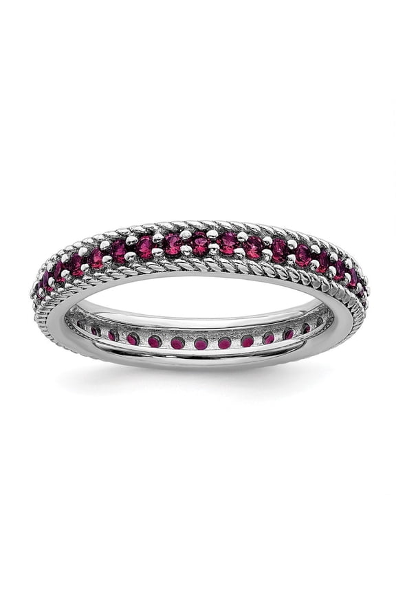 3.25mm Sterling Silver Stackable Polished Created Ruby Eternity Ring - .77 cwt - Size 8