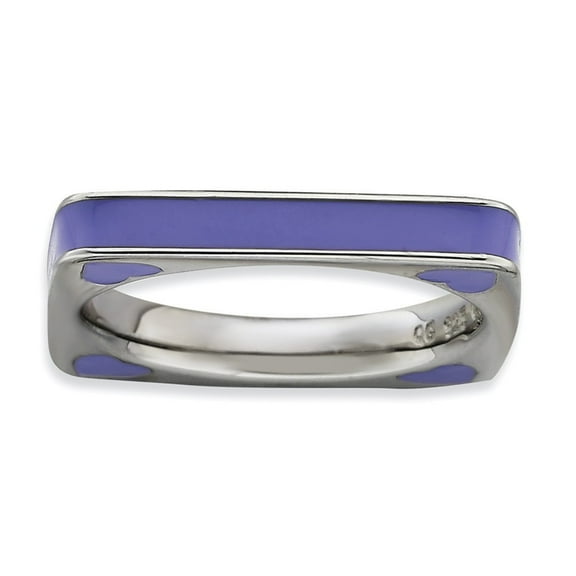 3.25mm Sterling Silver Stackable Polished Purple Enameled Square Ring - 4.8 Grams - Size 5