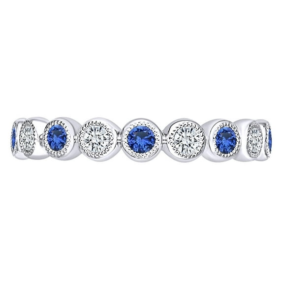 AFFY 3.26 Carat (Cttw) Round Simulated Blue Sapphire & Natural Diamond Engagement Band Ring 14K Solid White Gold Ring Size-10