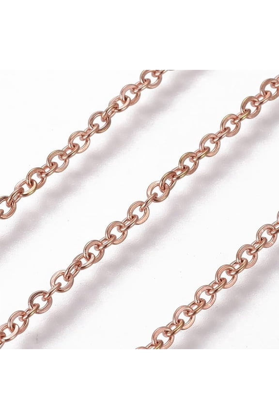 3.28 Feet(1m) 304 Stainless Steel Cable Chains Soldered Extender Chain Flat Oval DIY Craft Chain Rose Gold Chain for Women Jewelry Making Necklace Jewelry Making Chains 2mm For Crafting