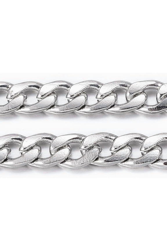 3.28 Feet(1m) 304 Stainless Steel Cuban Link Chains Chunky Curb Chains Stainless Steel Color Warped Chains Warped Chain Links for Jewelry Making Necklace Chains 5.5x3.8x1mm gray