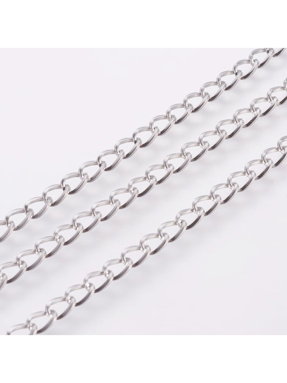 3.28 Feet(1m) 304 Stainless Steel Curb Chains Non-Tarnish DIY Craft Chain Stainless Steel Color Curb Chain Links for Women Jewelry Making Necklace Bracelet Chains 6x4x2mm