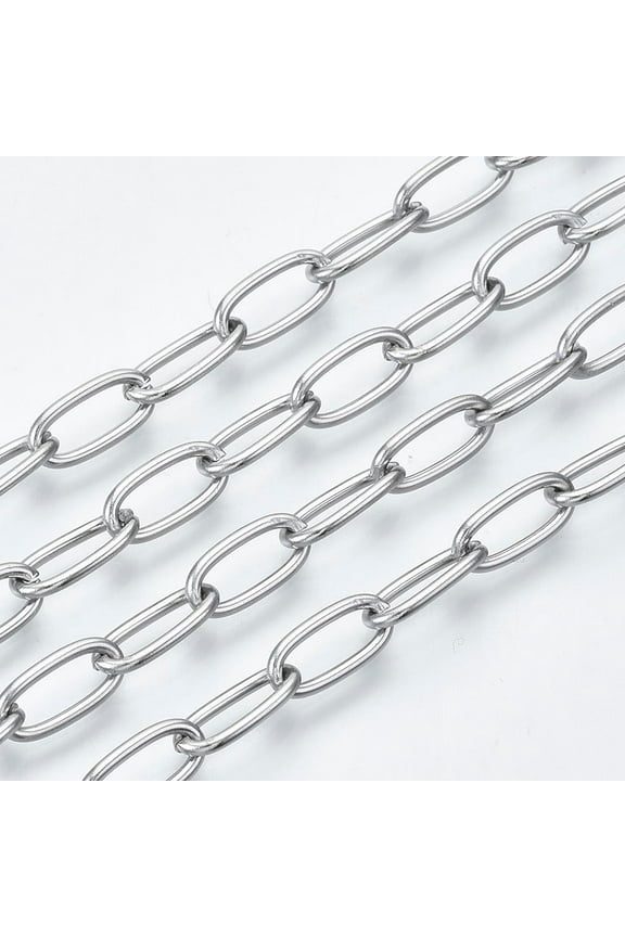 3.28 Feet(1m) 304 Stainless Steel Paperclip Chains Drawn Elongated Cable Chainsl Stainless Steel Color Extender Chain for Women Jewelry Making Necklace Bracelet Chains 10x5x1mm gray