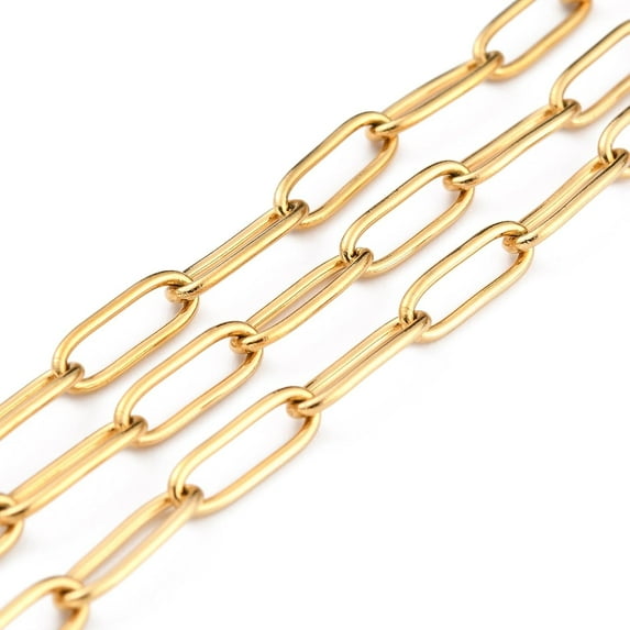 3.28 Feet(1m) 304 Stainless Steel Paperclip Chains Flat Oval DIY Craft Chain Golden Paperclip Chain Links for Women Jewelry Making Necklace Bracelet Jewelry Making Link: 12x4x1mm Golden