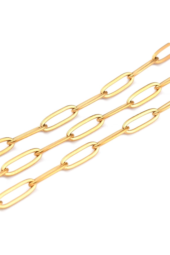 3.28 Feet(1m) 304 Stainless Steel Paperclip Chains Soldered Paperclip Extender Chain Golden Stainless Steel Chain for Women Jewelry Making Necklace Bracelet Chains Link: 12x4x1mm
