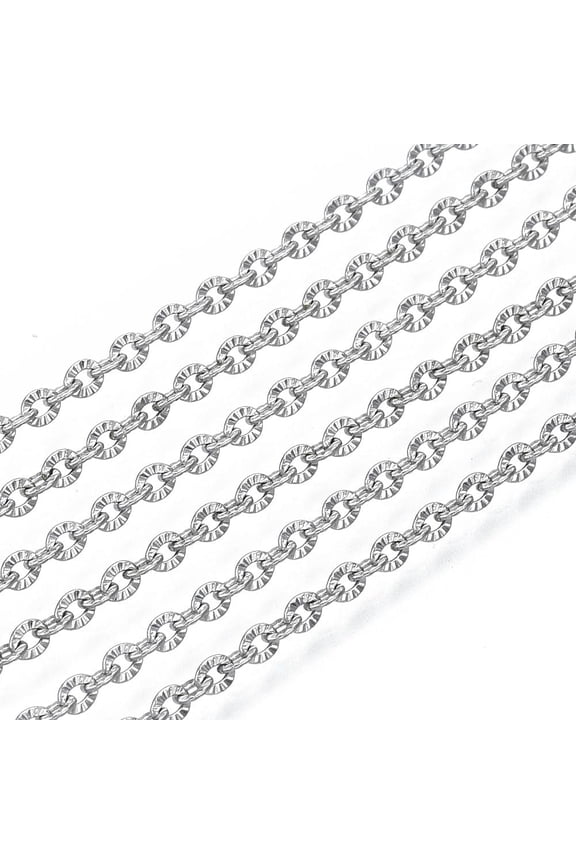 3.28 Feet(1m) 304 Stainless Steel Textured Cable Chains Textured Extender Chain Stainless Steel Color Link Chains for Women Jewelry Making Necklace Bracelet Chains 2.5x2x0.3mm