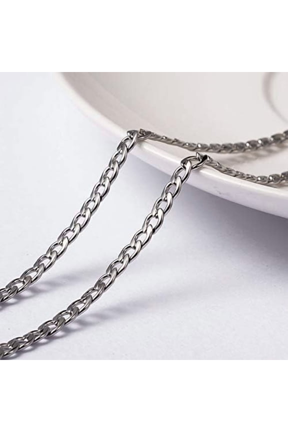 3.28 Feet(1m) 304 Stainless Steel Warped Chain Curb Chains Unwelded Warped Chain Links Stainless Steel Color Extender Chain DIY