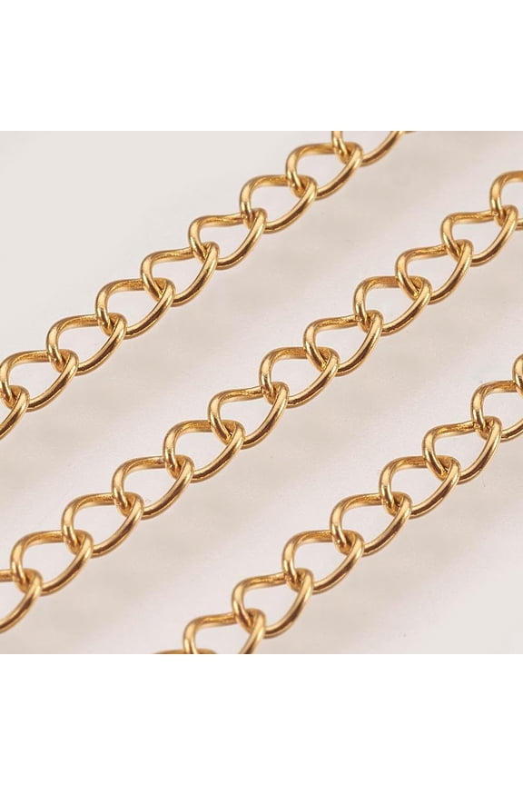 3.28 Feet(1m) Handmade 304 Stainless Steel Curb Chains Soldered Curb Chain Links Golden Extender Chain for Women Jewelry Making Necklace Bracelet Chains 3.5x2.5x0.2mm for DIY Golden