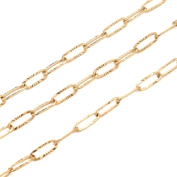 3.28 Feet 304 Stainless Steel Textured Paperclip Chains Drawn Elongated Cable Chains Soldered Golden Link: 9.7x3.5x0.7mm for DIY