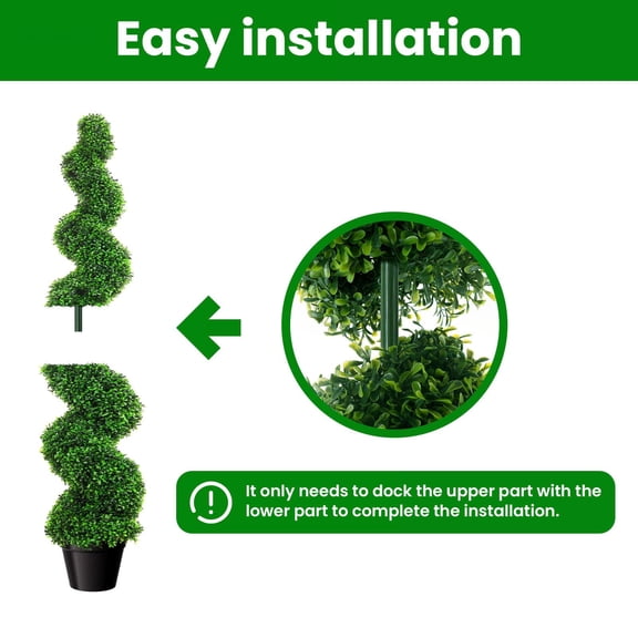 3.28 Feet Artificial Boxwood Pruning Tree (2 Pieces), Easy Installation, Realistic PE Leaves Anti-Rust Steel Frame, Maintenance-Free