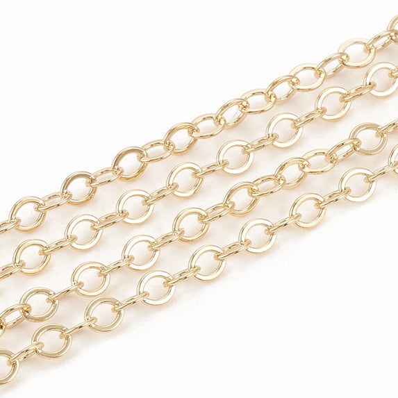 3.28 Feet Brass Cable Chains Soldered Flat Oval Real 18K golden Plated Lead Free & Nickel Free 3.5x3x0.4mm